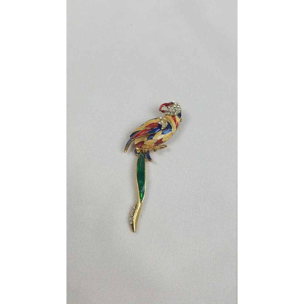 Vtg enamel crystal Macaw parrot brooch pin rhinestones bird amazon‎ jungle